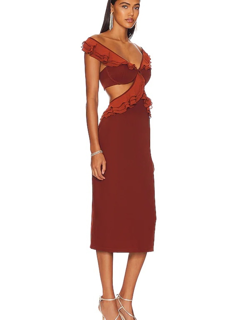Andrea Iyamah NWT Ruffle Cutout Off-Shoulder Midi Dress